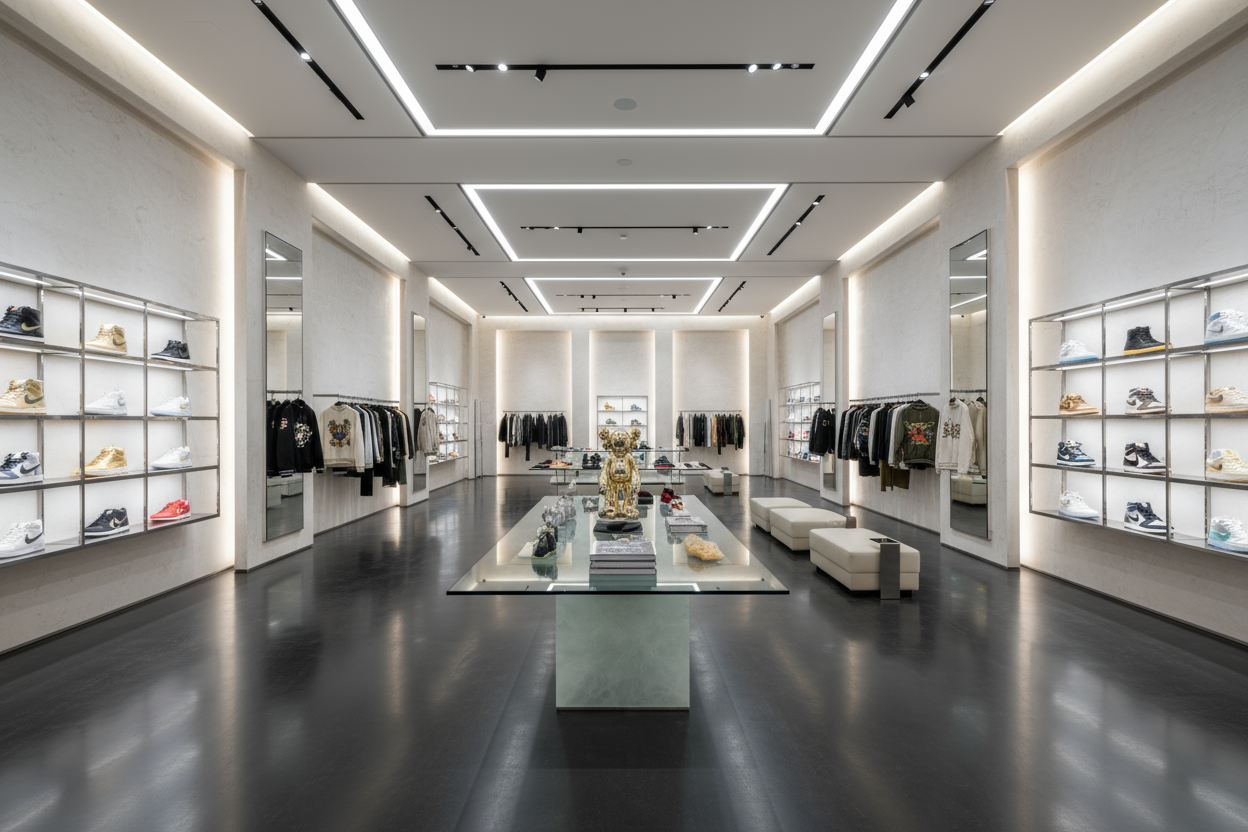 mais luxo mas uma sala mais ampla e com artigos de coleção. todos os clientes são especiais e todos os artigos são do melhor que há. Coloca alguns dos produtos que tenho na loja de forma disfarçada nas amplas paredes luxuosas da loja.